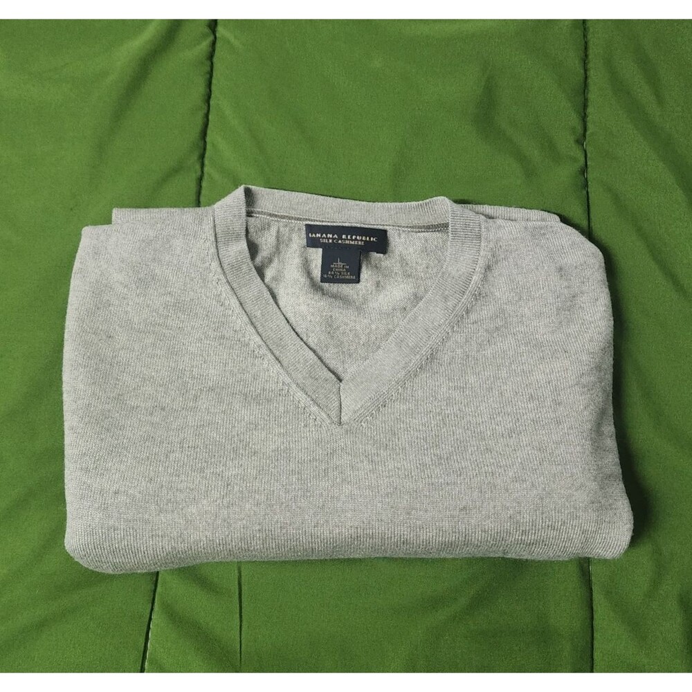 Banana Republic Silk Cashmere Pullover V Neck Men's Sweater Gray Size L